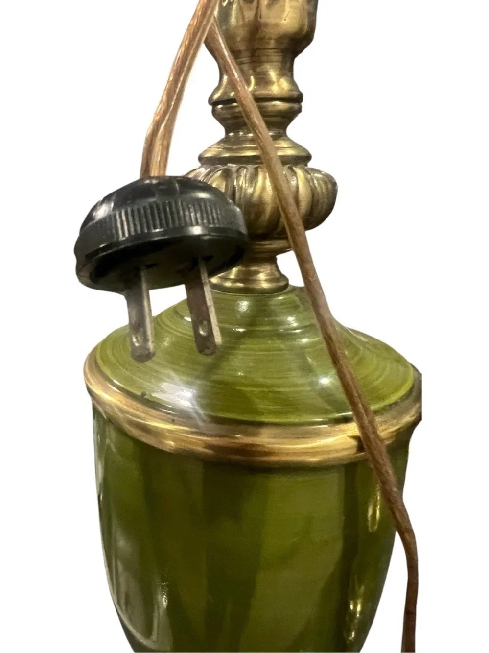 2 Vintage 1950s Rembrandt Brass & Green Enamel Hollywood Regency Table Lamps.